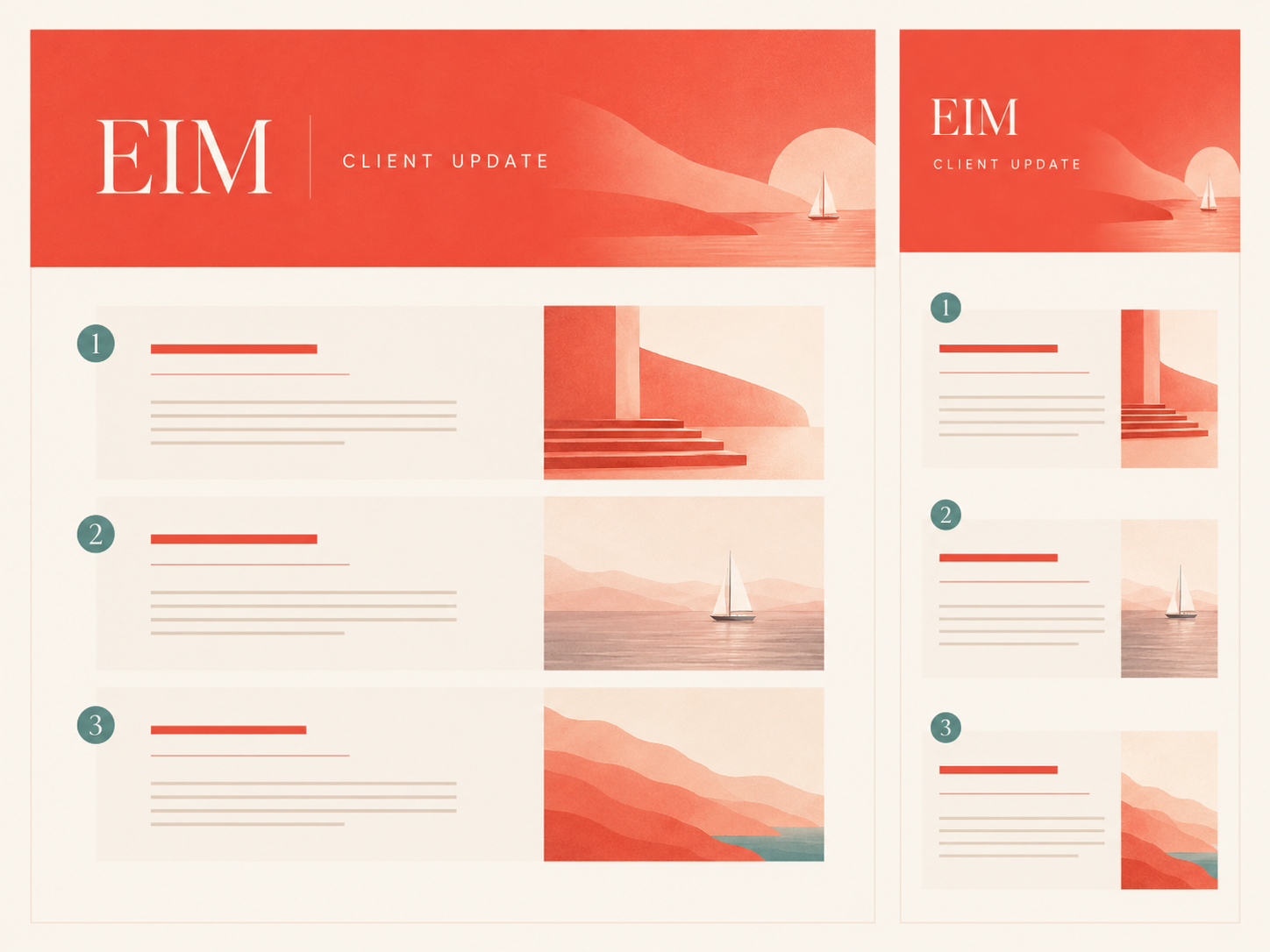 Illustrative EIM client update presented in coordinated desktop and mobile formats.